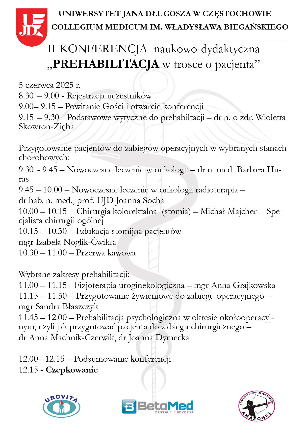 Plakat II Konferencji Naukowo-Dydaktycznej 'Prehabilitacja w trosce o pacjenta'